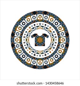 shirt icon inside arabesque style emblem. arabic decoration.