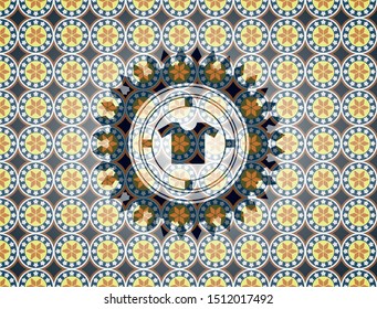 shirt icon inside arabic badge background. Arabesque decoration.