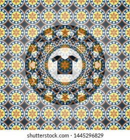 shirt icon inside arabic emblem. Arabesque decoration.