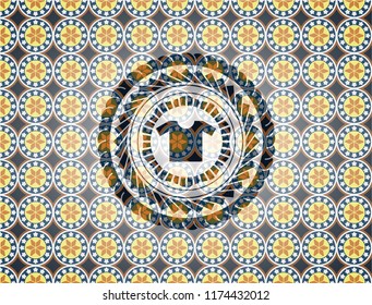 shirt icon inside arabic style emblem. Arabesque decoration.