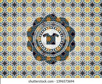 shirt icon inside arabic style emblem. Arabesque decoration.
