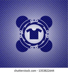 shirt icon inside badge with denim texture