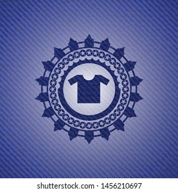 shirt icon inside badge with denim background