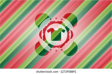 shirt icon inside christmas colors badge.