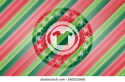 shirt icon inside christmas colors style badge.
