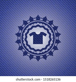 shirt icon inside emblem with denim texture