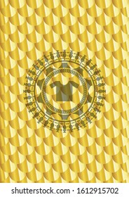 shirt icon inside gold shiny emblem. Scales pattern. Vector Illustration. Detailed.