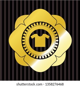 shirt icon inside golden emblem or badge