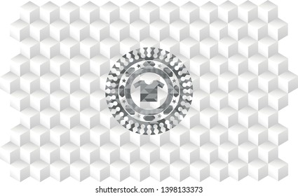 shirt icon inside grey icon or emblem with geometric cube white background
