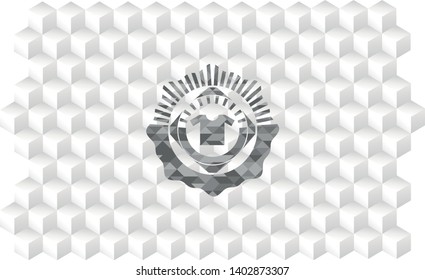 shirt icon inside grey icon or emblem with geometric cube white background