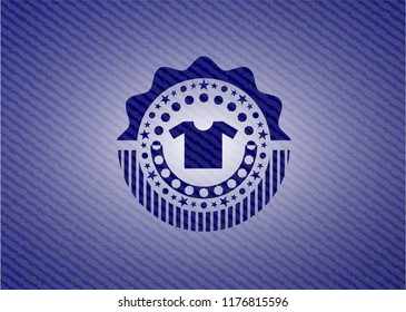 shirt icon inside jean or denim emblem or badge background