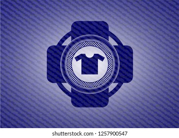 shirt icon inside jean or denim emblem or badge background