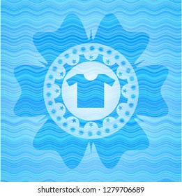 shirt icon inside light blue water emblem background.
