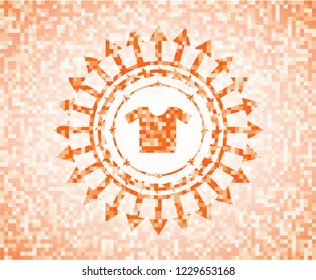 shirt icon inside orange mosaic emblem with background