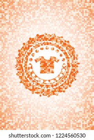 shirt icon inside orange tile background illustration. Square geometric mosaic seamless pattern with emblem inside.