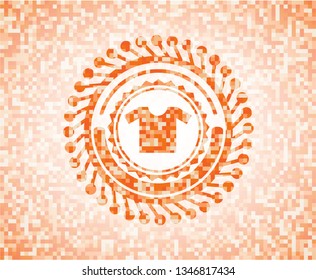 shirt icon inside orange tile background illustration. Square geometric mosaic seamless pattern with emblem inside.