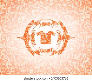 shirt icon inside orange tile background illustration. Square geometric mosaic seamless pattern with emblem inside.
