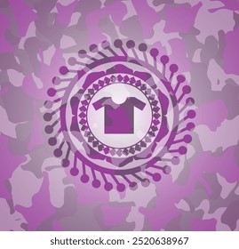 shirt icon inside pink and purple camo emblem. 