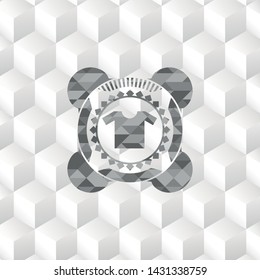 shirt icon inside realistic grey emblem with cube white background