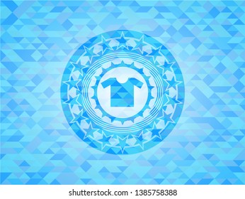 shirt icon inside realistic light blue mosaic emblem