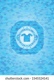 shirt icon inside realistic light blue mosaic emblem