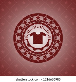 shirt icon inside realistic red emblem