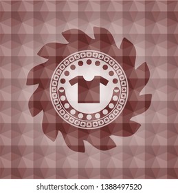 shirt icon inside red emblem with geometric pattern. Seamless.
