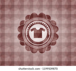 shirt icon inside red seamless emblem with geometric pattern.
