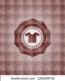 shirt icon inside red seamless geometric badge.