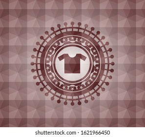 shirt icon inside red seamless geometric emblem.