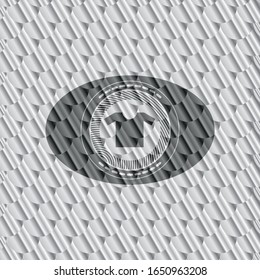 shirt icon inside silver emblem or badge. Scales pattern. Vector Illustration. Detailed.