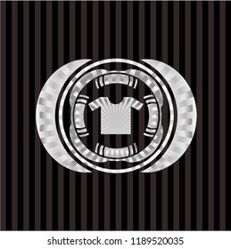 shirt icon inside silvery badge or emblem