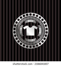 shirt icon inside silvery shiny emblem. 