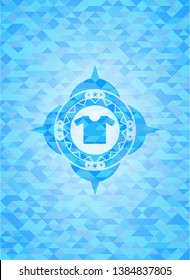 shirt icon inside sky blue mosaic emblem