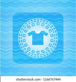shirt icon inside water wave representation badge background.