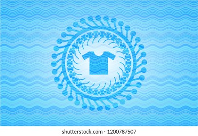 shirt icon inside water wave concept style badge.