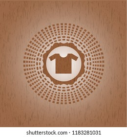 shirt icon inside wooden emblem. Retro