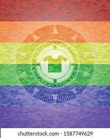 shirt icon on mosaic background with the colors of the LGBT flag