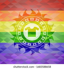 shirt icon on mosaic background with the colors of the LGBT flag