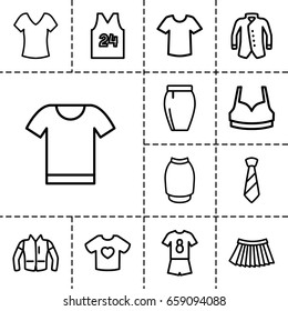 Shirt icon. set of 13 outline shirticons such as shirt, sport bra, skirt, jacket