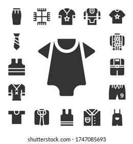 shirt icon set. 17 filled shirt icons.  Simple modern icons such as: Skirt, Tie, Sleeveless shirt, Baby clothes, Clothes, Jacket, Shorts, Gnosticism, Sleeveless, Tunic