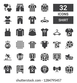 Shirt Icon Set. Collection Of 32 Filled Shirt Icons Included Jacket, Tie, Manchester City, Shirt, Wardrobe, Football Shoes, Football, Tuxedo, Arsenal, Baby Clothes, Tshirt, Cloth