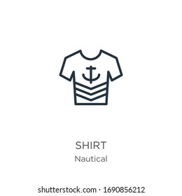 Shirt icon. Thin linear shirt outline icon isolated on white background from nautical collection. Line vector sign, symbol for web and mobile