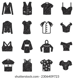 Shirt Icons. Black Scribble Design. Vector Illustration.