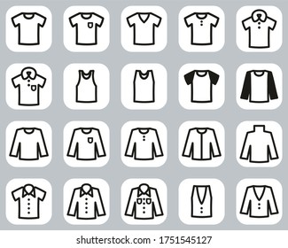 Shirt Icons Black & White Flat Design  Set Big