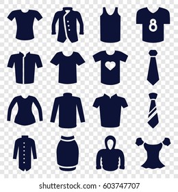 Shirt icons set. set of 16 shirt filled icons such as sweater, singlet, jacket, blouse, skirt, hoodie