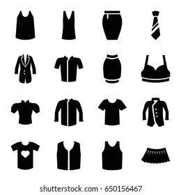 Shirt icons set. set of 16 shirt filled icons such as sport bra, singlet, jacket, blouse, skirt