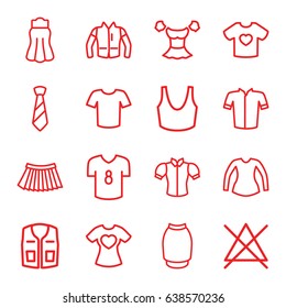 Shirt icons set. set of 16 shirt outline icons such as no bleaching, sport bra, jacket, blouse, skirt