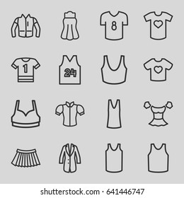 Shirt icons set. set of 16 shirt outline icons such as sport bra, singlet, blouse, skirt