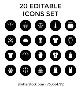 Shirt icons. set of 20 editable filled and outline shirt icons such as singlet, skirt, tie, jacket, blouse, hoodie